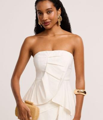 Blusa Sem Alça em Viscolinho com Transpasse Assimétrico