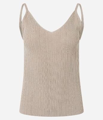 Blusa sem Manga em Tricô Canelado com Fio Metalizado