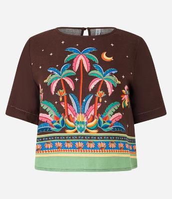 Blusa em Viscolinho com Estampa de Coqueiros