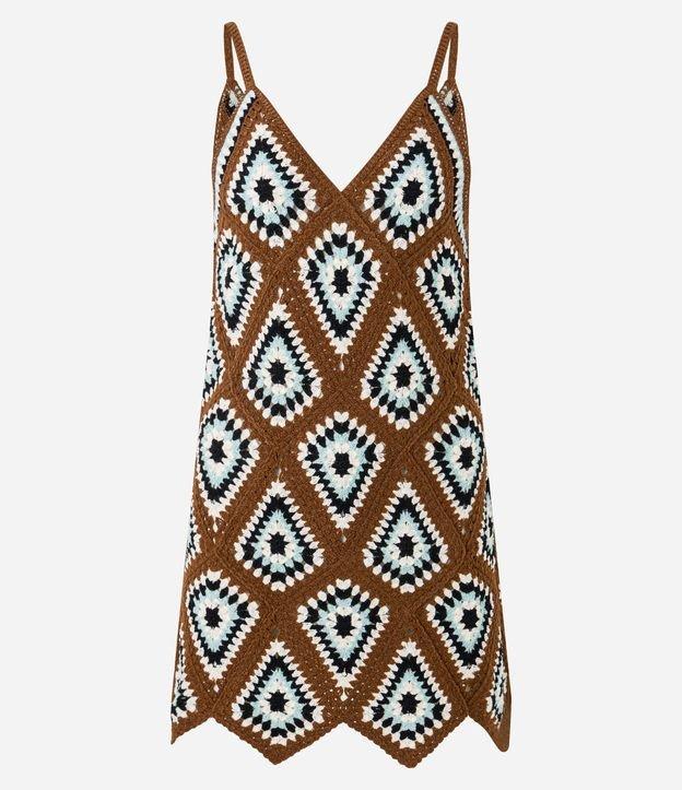 Vestido Curto em Tricô Geométrico Efeito Crochê - 1