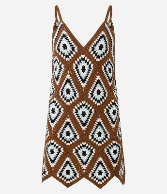 Vestido Curto em Tricô Geométrico Efeito Crochê