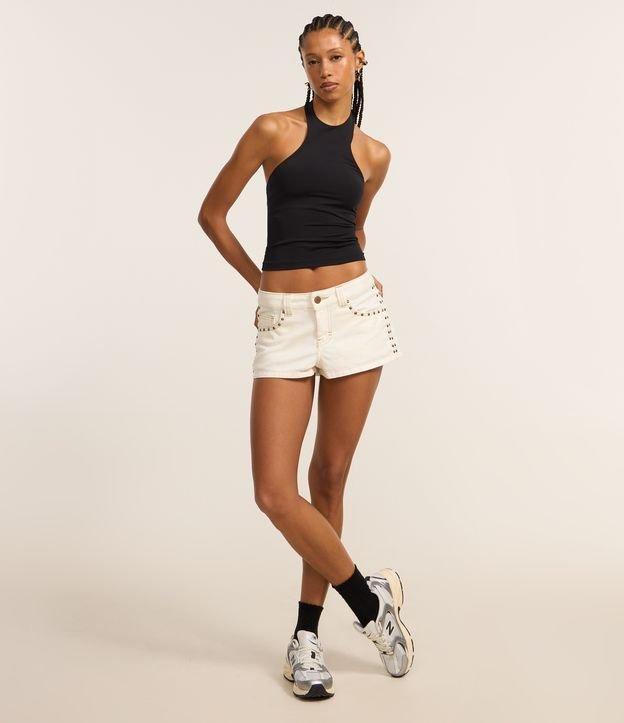 Shot Micro em Sarja com Tachas e Costura Aparente - 1