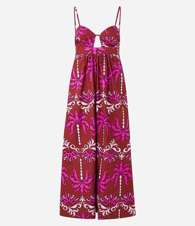 Vestido Evasê de Alça em Tricoline com Estampa Arabesco - 1