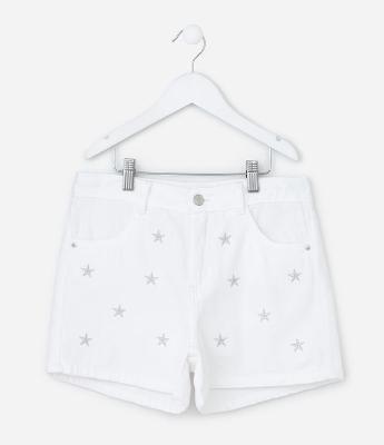 Short Infantil Regular em Jeans com Bordado de Estrelas - Tam 5 a 14 Anos