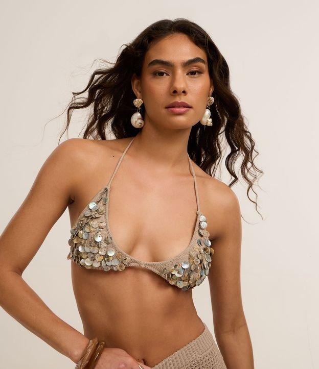 Biquíni Top Triangulo Fixo em Crochê com Medalhas de Madrepérola - 2