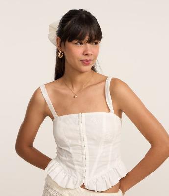 Blusa Corset em Laise com Bordado de Flores