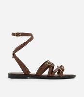 Sandália Rasteira de Tiras em PU com Múltiplas Fivelas - 1