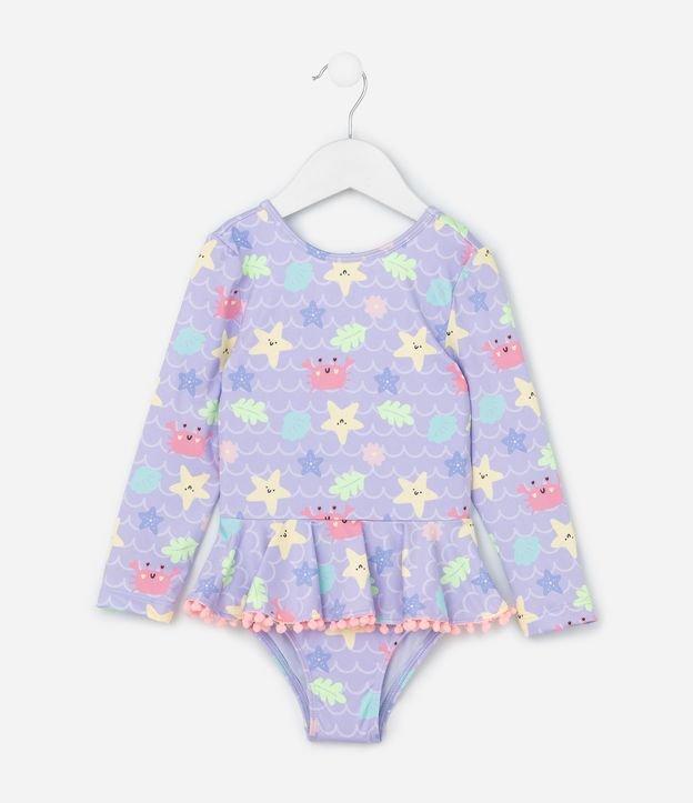 Maiô Infantil com Estampa Fundo do Mar e Babadinhos - Tam 1 a 4 Anos - 1