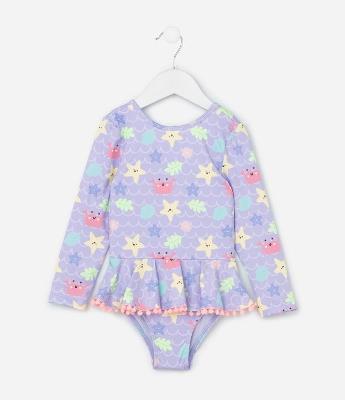 Maiô Infantil com Estampa Fundo do Mar e Babadinhos - Tam 1 a 4 Anos