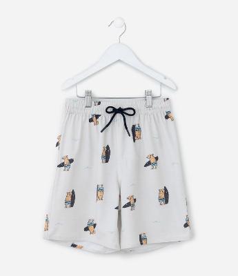 Bermuda Infantil em Microfibra com Mini Ícones de Capivara - Tam 5 a 14 Anos