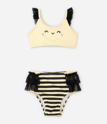 Biquíni Infantil com Estampa de Abelha com Asa - Tam 1 a 4 Anos