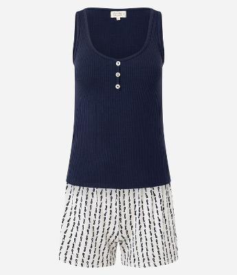 Pijama Short Doll em Ribana com Short Estampado de Peixinhos