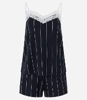 Pijama Short Doll em Viscose com Estampa Listrada e Rendinha - 1