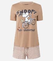 Pijama Short Doll em Viscose com Estampa Snoopy e Short Xadrez - 1