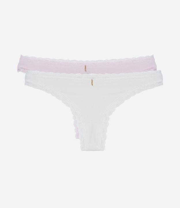 Kit 02 Calcinhas Biquíni Fio em Algodão com Rendinha - 1
