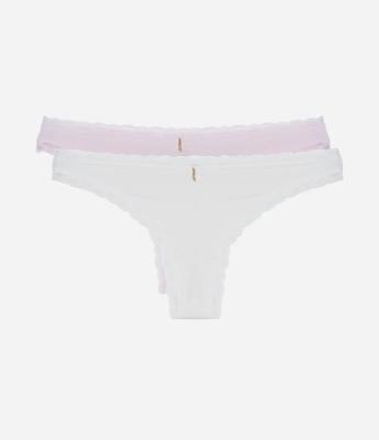 Kit 02 Calcinhas Biquíni Fio em Algodão com Rendinha