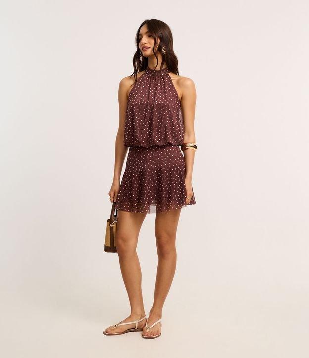 Vestido Frente Única Curto em Tule com Estampa Poá - 1