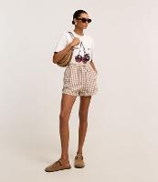 Short em Sarja com Barra Dobrada e Estampa Xadrez Vichy - 1