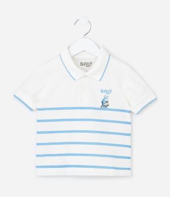 Camiseta Polo Infantil em Piquet com Estampa de Listras Bluey - Tam 2 a 6 Anos