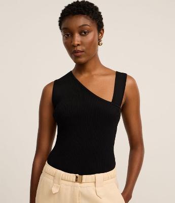 Blusa Canelada em Tricô com Decote Assimétrico