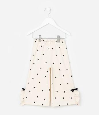 Calça Infantil com Estampa Poá Babados Laterais e Texturizada - Tam 1 a 6 Anos