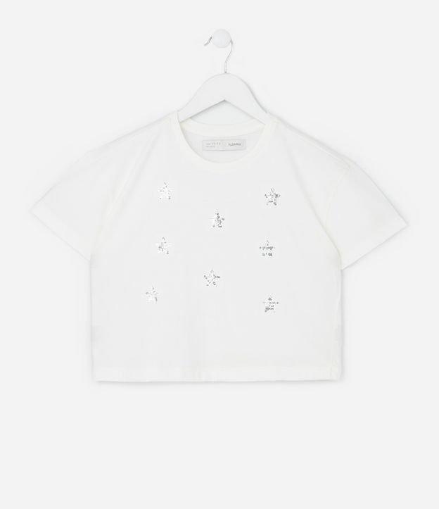 Camiseta Curta Infantil com Bordado Estrelas em Paetês - Tam 5 a 14 Anos - 1