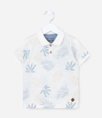 Camiseta Polo Infantil com Estampa de Folhagens - Tam 1 a 5 anos