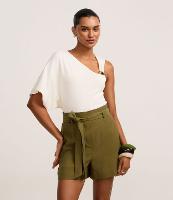 Short Clochard Alfaiatado em Viscose com Cinto Amarração - 3