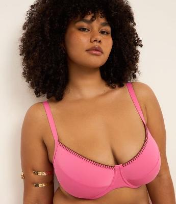 Biquíni Top Meia Taça em Microfibra com Crochê Contrastante