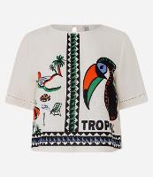 Blusa Boxy em Viscolinho com Estampa Praia e Tucano - 1