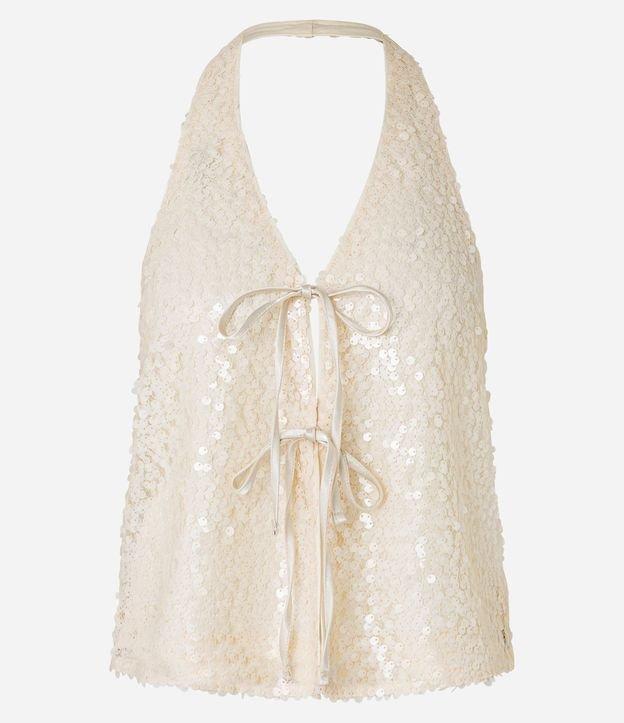 Blusa Frente Única em Paetê com Decote em V e Amarração - 1