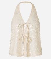 Blusa Frente Única em Paetê com Decote em V e Amarração - 1