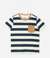 Camiseta Infantil Regular com Estampa de Listras e Bolso - Tam 5 a 14 Anos - 1