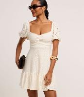 Vestido Curto em Laise com Manga Bufante e Bordado Vazado - 1