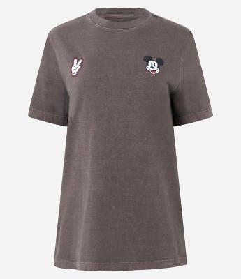 Camiseta em Algodão Estonado com Estampa Frente e Costas Mickey