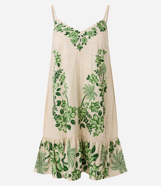 Vestido Evasê Curto em Viscose com Estampa Folhagem - 1