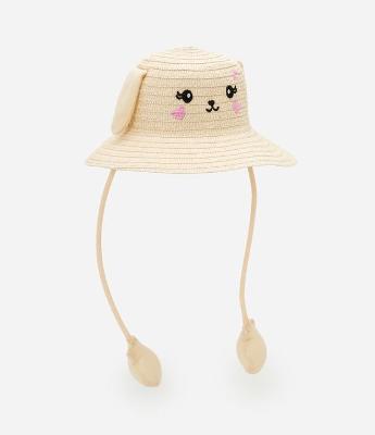 Chapéu de Palha Infantil com Carinha e Orelha - Tam Único