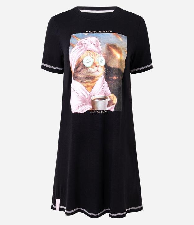 Camisola Curta em Viscose com Estampa de Gatinho Pleno - 1