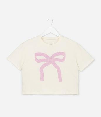 Camiseta Infantil Boxy com Estampa de Laço - Tam 5 a 14 Anos