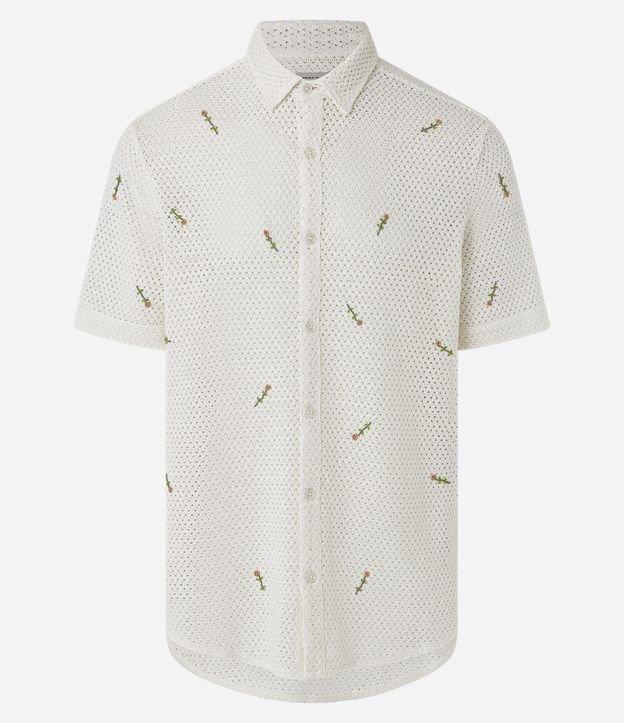 Camisa com Bordado de Flor e Texturizada - 1