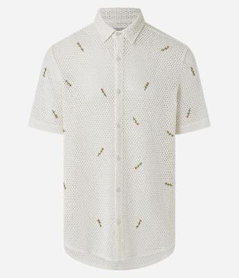 Camisa com Bordado de Flor e Texturizada