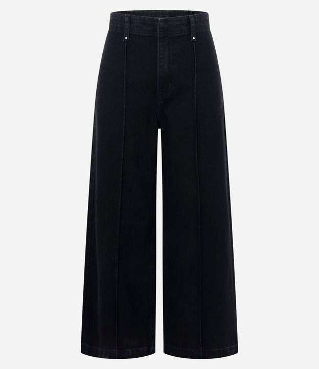 Calça Wide Leg Cropped em Jeans com Cós Alfaiatado - 1