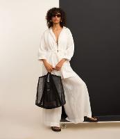 Saída de Praia Calça em Linho Puro com Fendas - 1