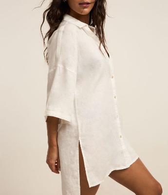 Saída de Praia Camisa em Linho Puro com Barra Mullet