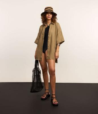 Saída de Praia Camisa em Linho Puro com Barra Mullet