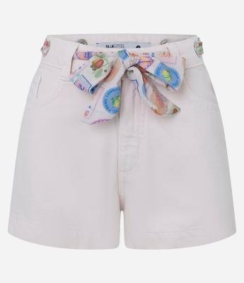 Short Mom em Sarja com Cinto Lenço Estampado