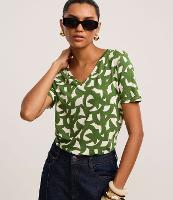 Blusa em Viscolycra com Decote V e Estampa Abstrata - 1