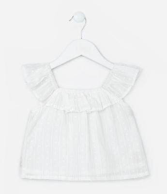 Blusa Infantil em Tricoline Texturizado com Babado - Tam 1 a 6 Anos