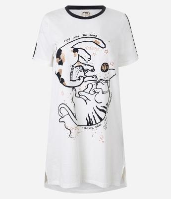 Camisola em Algodão com Estampa de Gatinhos