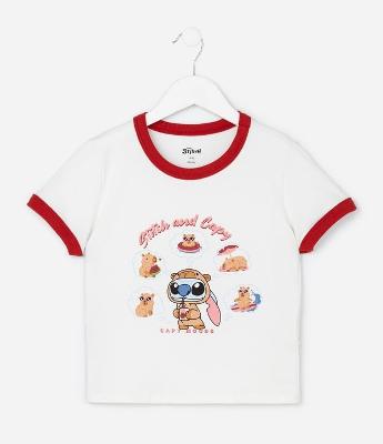 Camiseta Infantil com Estampa Stitch and Capy - Tam 5 a 14 Anos